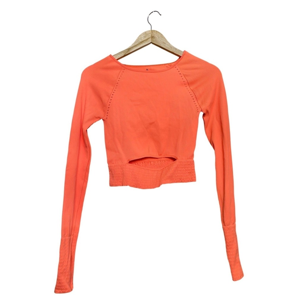 Free‎ People Movement Free Throw Crop Top Long Sleeve Neon Coral Orange M/L